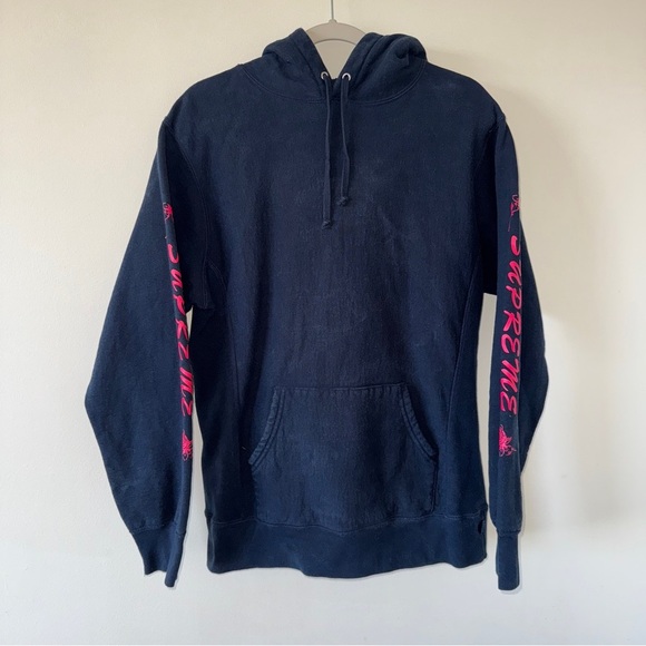 Supreme Navy Rose Sweatshirt Hoodie Large - Picture 1 of 6